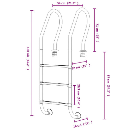 Pool Ladder 54x38x158 cm 304 Stainless Steel