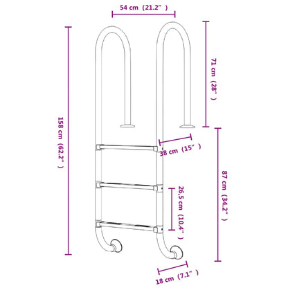 Pool Ladder 54x38x158 cm 304 Stainless Steel