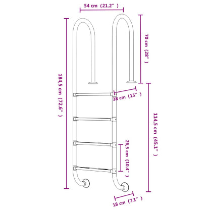 Pool Ladder 54x38x184.5 cm 304 Stainless Steel