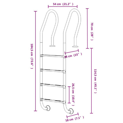 Pool Ladder 54x38x184.5 cm 304 Stainless Steel