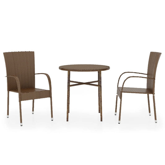 Garden Dining Set | Brown | PE Rattan, Powder-Coated Steel | Medium
