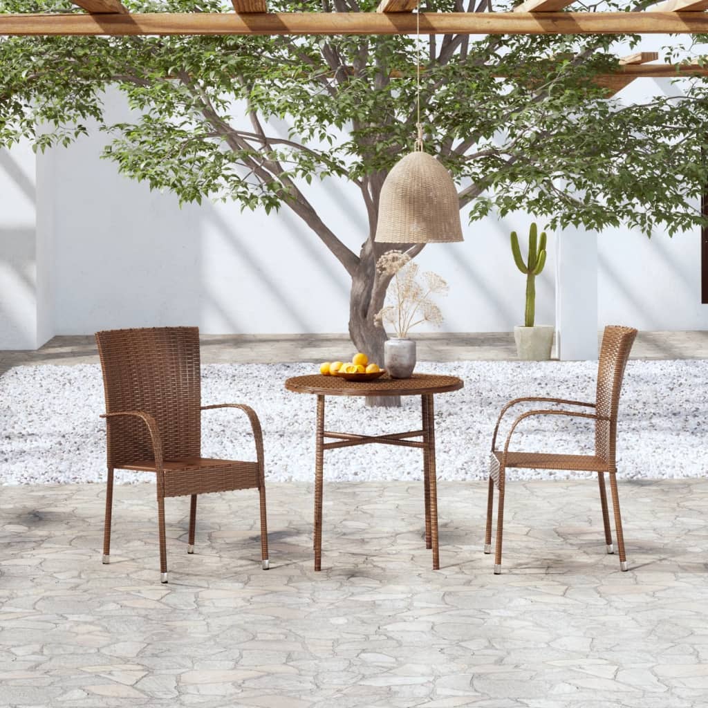 Garden Dining Set | Brown | PE Rattan, Powder-Coated Steel | Medium