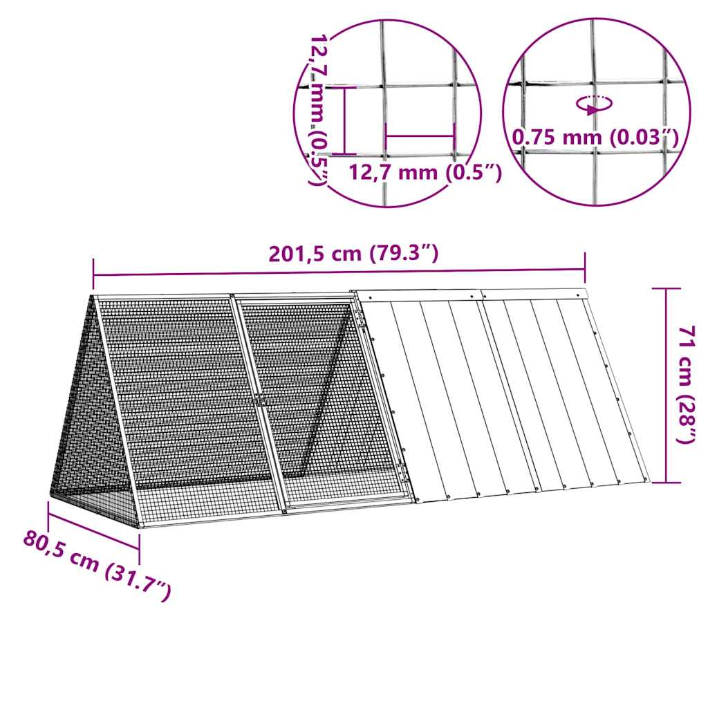 Rabbit Cage Anthracite 201,5x80,5x71 cm Galvanised Steel