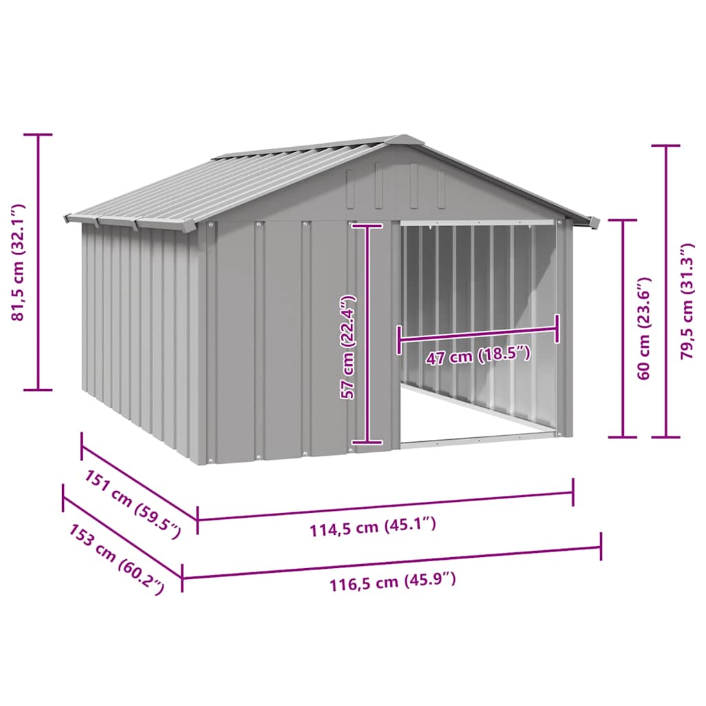 Dog House Grey 116.5x153x81.5 cm Galvanised Steel