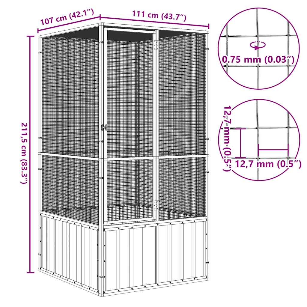 Bird Cage Grey 111x107x211.5 cm Galvanised Steel