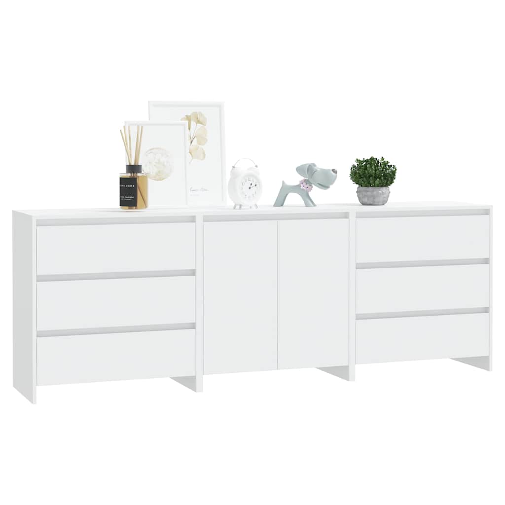 3 Piece Sideboard White Engineered Wood