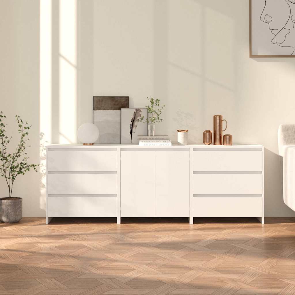 3 Piece Sideboard White Engineered Wood
