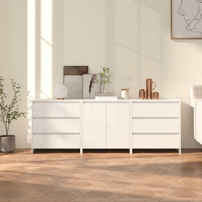 3 Piece Sideboard White Engineered Wood