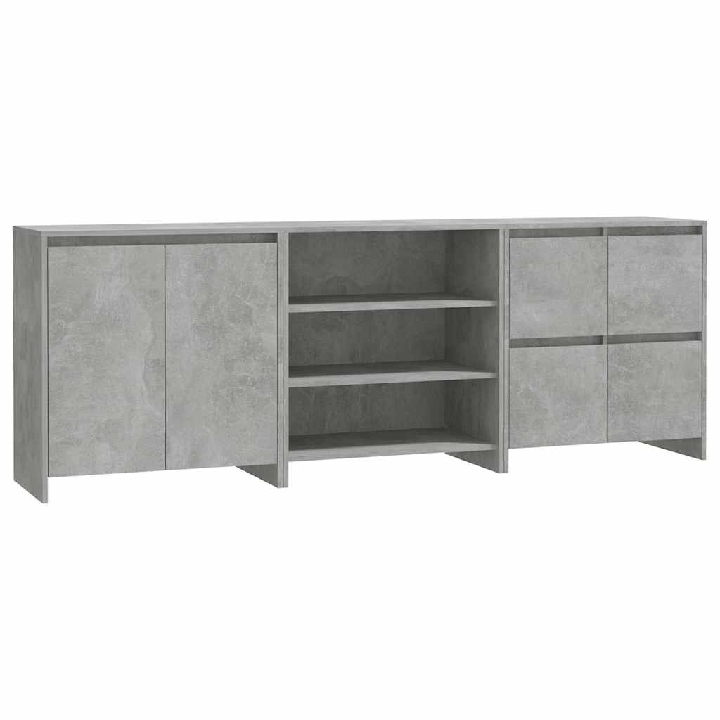 3 Piece Sideboard Concrete Grey Engineered Wood