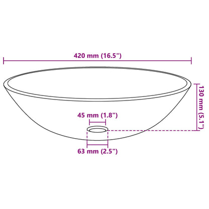 Side angle of the black tempered glass bathroom sink with tap and push drain, displaying the basin dimensions and modern design elements.