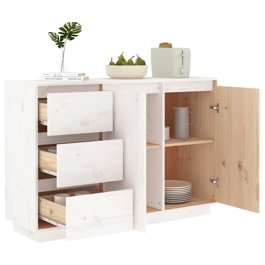 813805 vidaXL Sideboard White 111x34x75 cm Solid Wood Pine