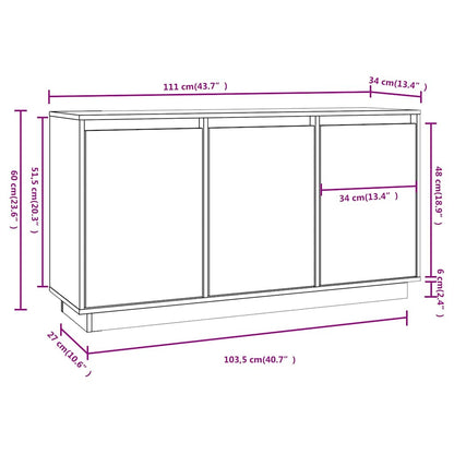 Sideboard White 111x34x60 cm Solid Wood Pine
