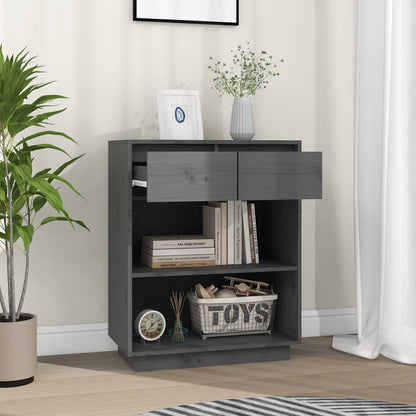 Console Cabinet Grey 60x34x75 cm Solid Wood Pine