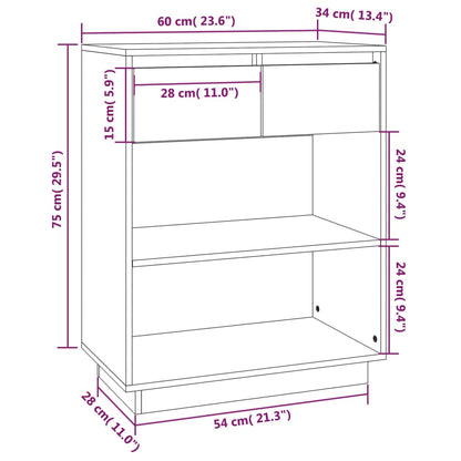 Console Cabinet Grey 60x34x75 cm Solid Wood Pine