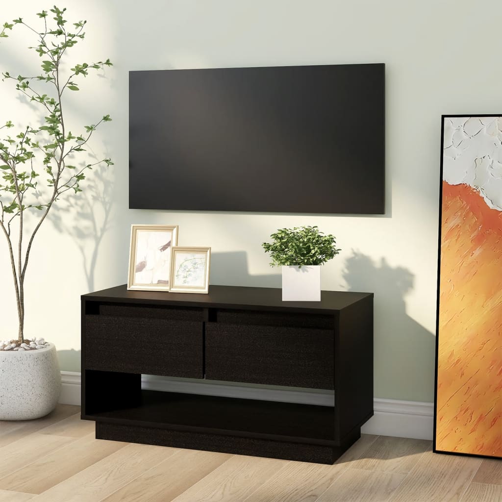 TV Stand | Black | Solid Pine Wood | Medium | TV Stand | Rectangular