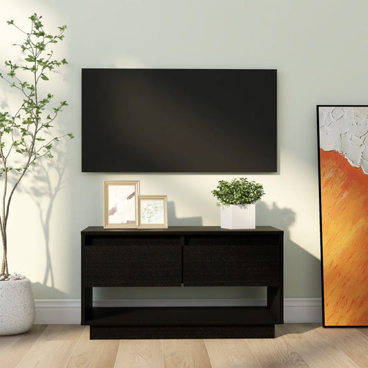 TV Stand | Black | Solid Pine Wood | Medium | TV Stand | Rectangular