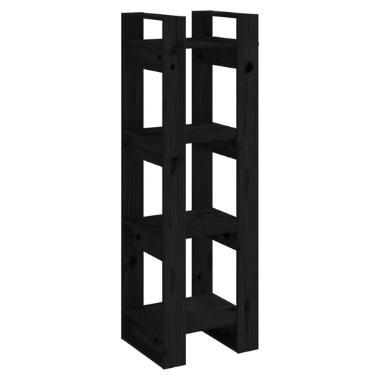Book Cabinet | Black | Solid Pine Wood | 41x35x125 cm |  Storage