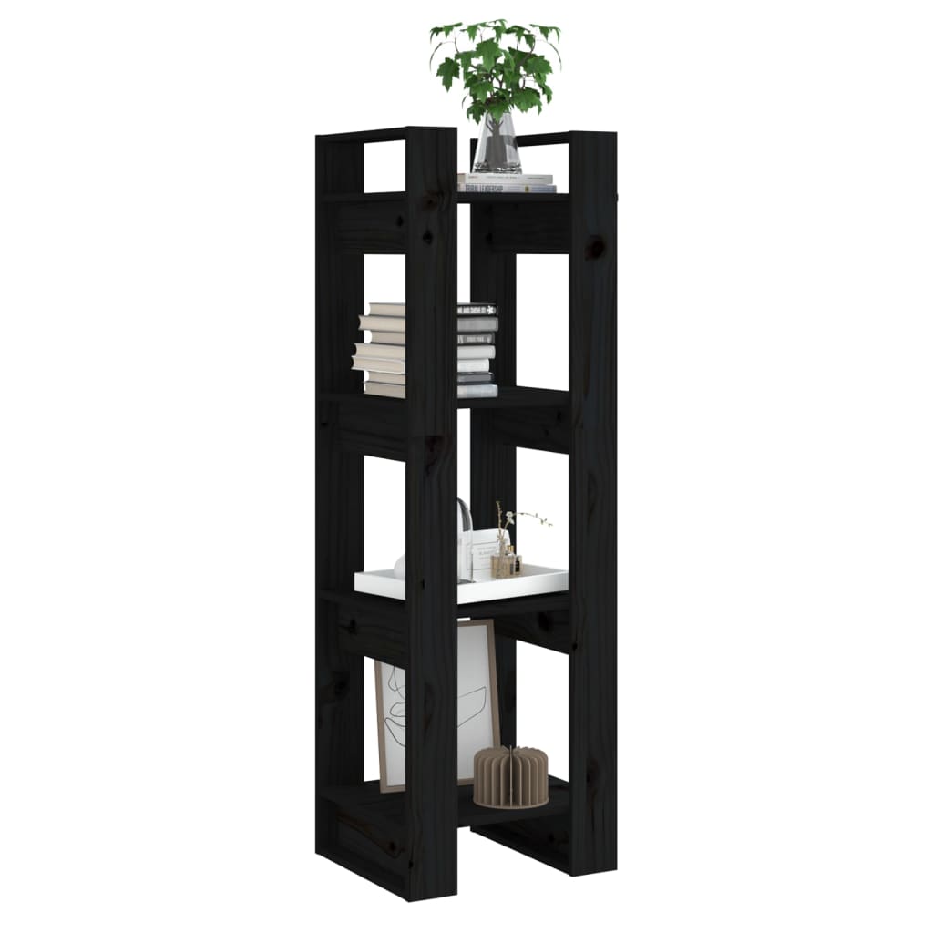 Book Cabinet | Black | Solid Pine Wood | 41x35x125 cm |  Storage