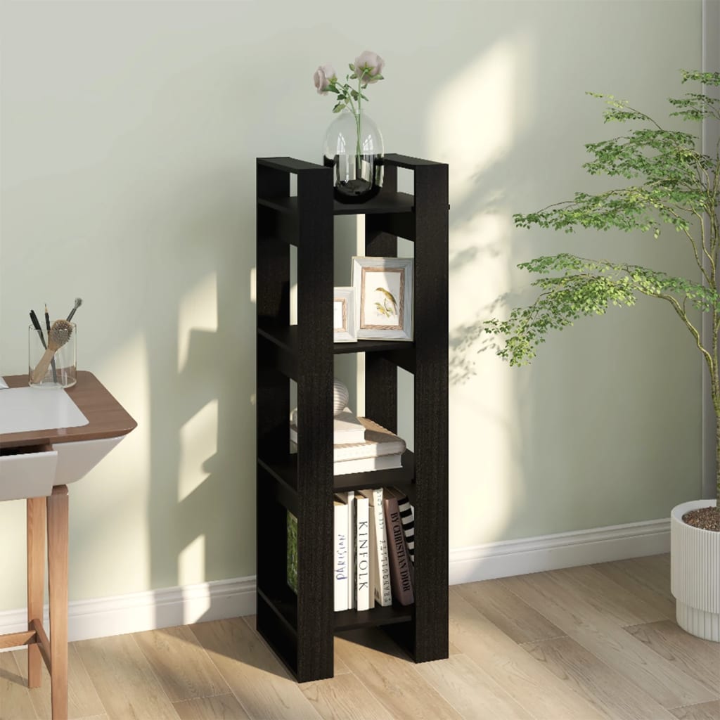 Book Cabinet | Black | Solid Pine Wood | 41x35x125 cm |  Storage