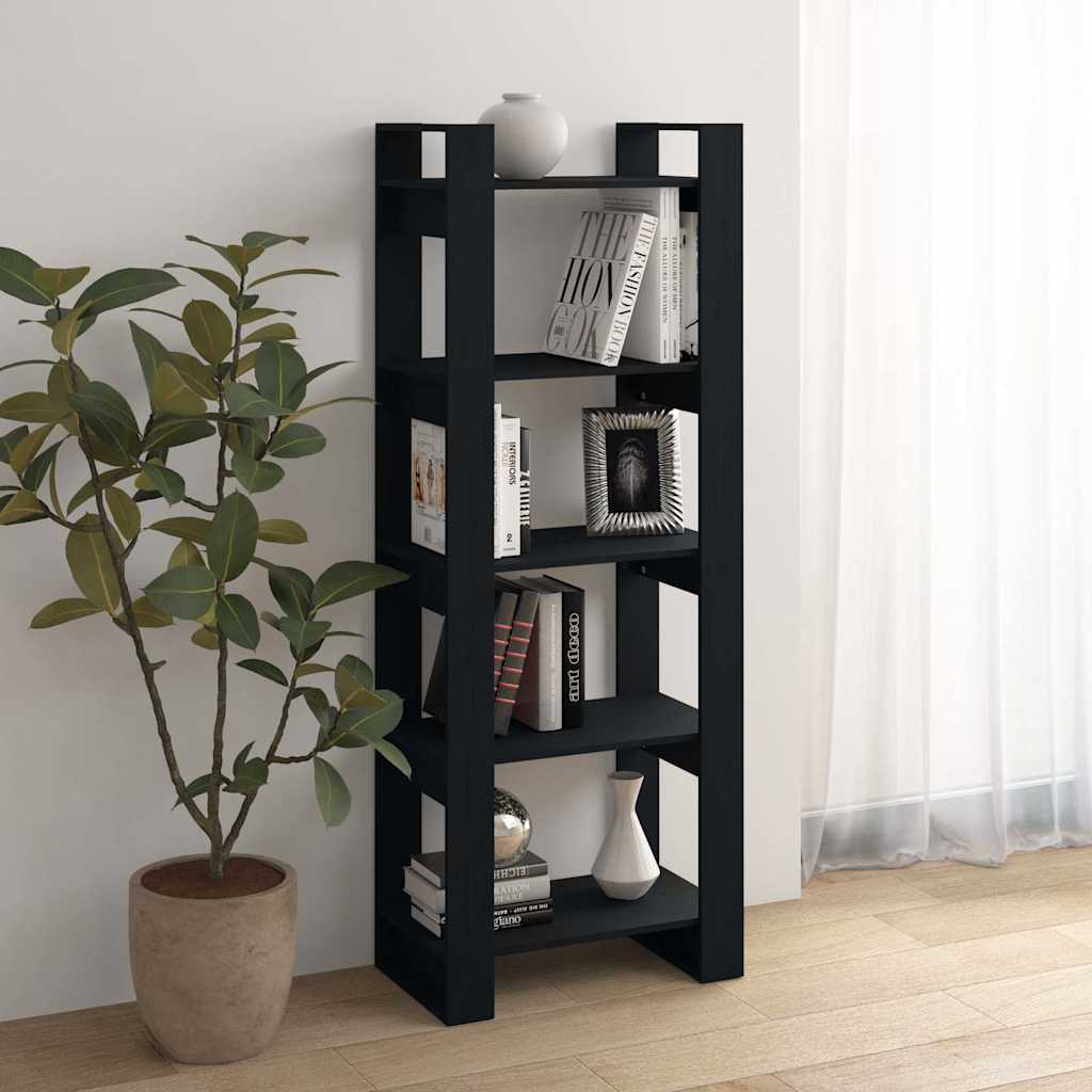 813893 vidaXL Book Cabinet/Room Divider Black 60x35x160 cm Solid Wood