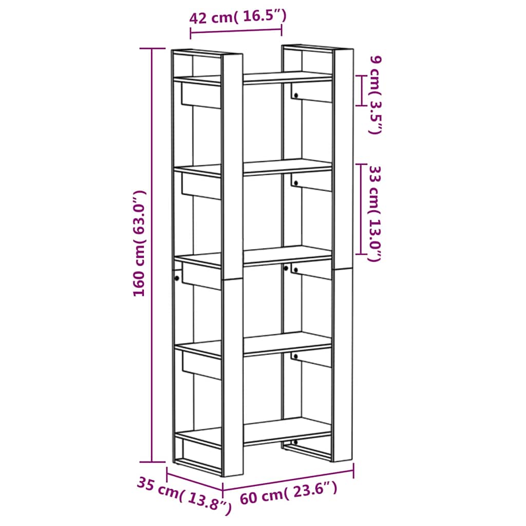 813893 vidaXL Book Cabinet/Room Divider Black 60x35x160 cm Solid Wood