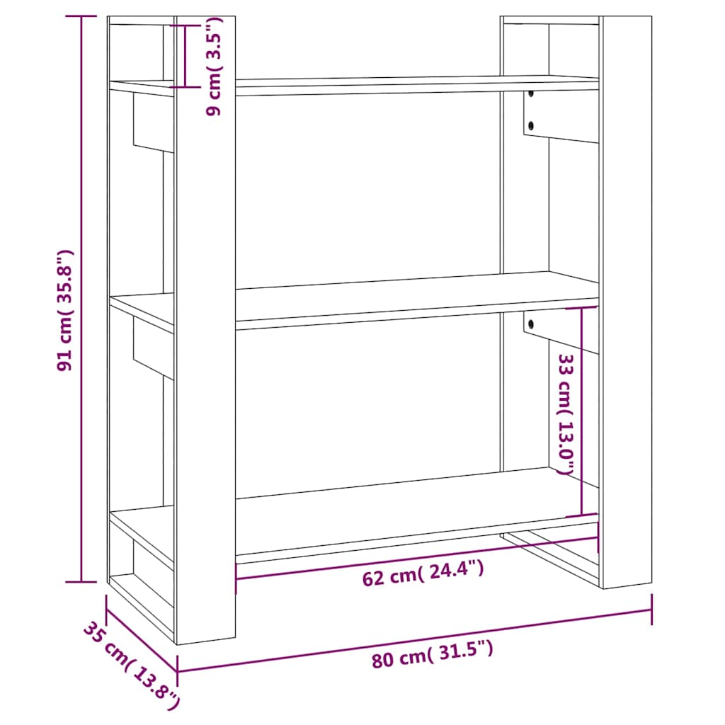 813900 vidaXL Book Cabinet/Room Divider White 80x35x91 cm Solid Wood Pine