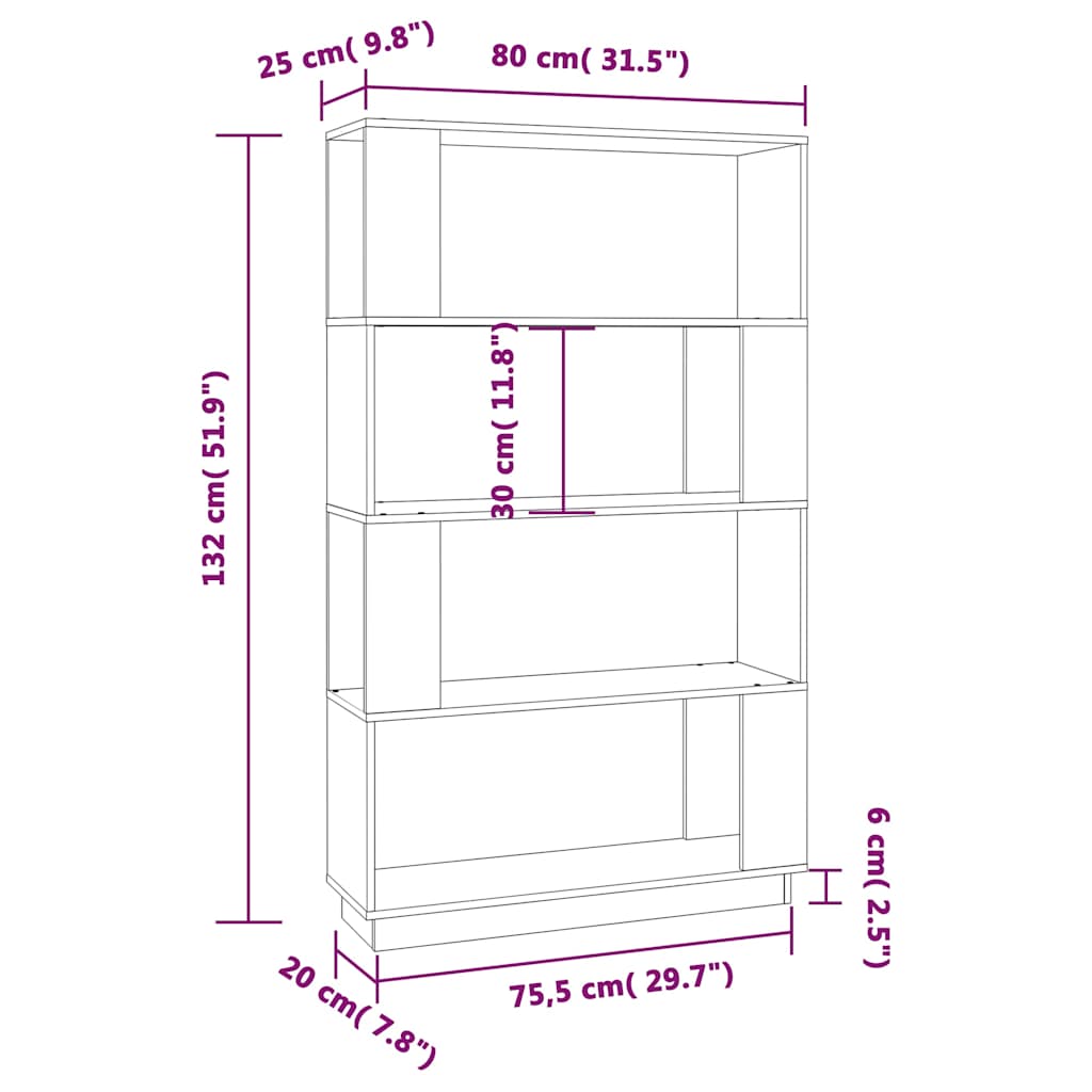 Book Cabinet/Room Divider White 80x25x132 cm Solid Wood Pine