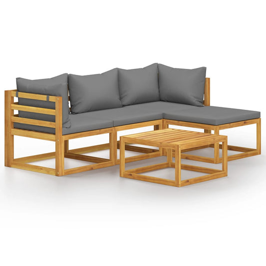 5 Piece Garden Lounge Set with Cushions Solid Wood Acacia
