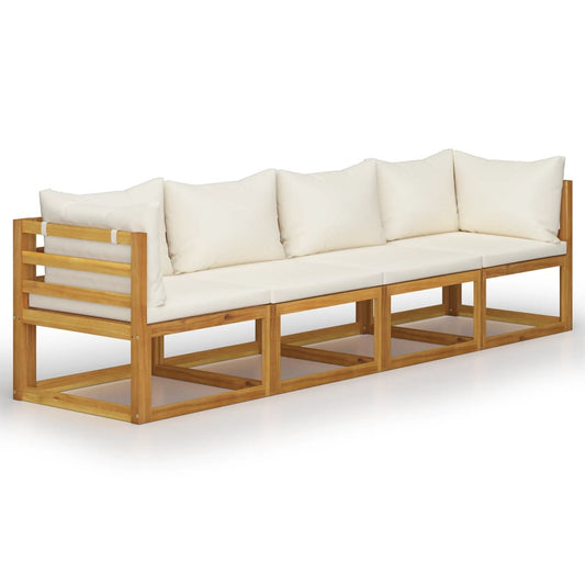Garden Sofa | Cream | Solid Acacia wood, Polyester | 4-seater | Modular