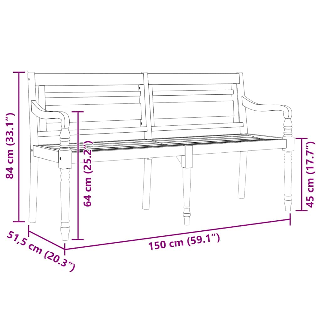 Batavia Bench | Teak Brown | Solid Teak Wood | 150 cm