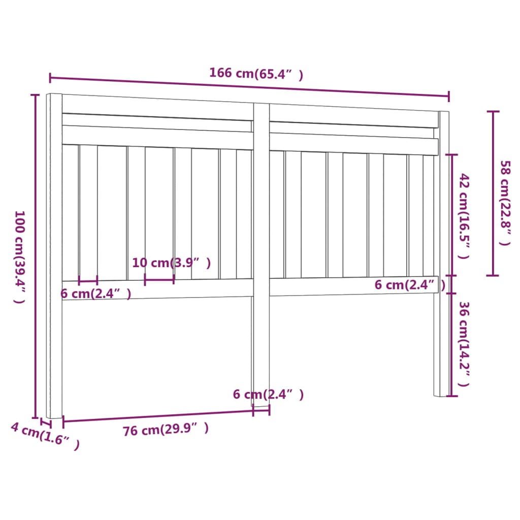 Bed Headboard White 166x4x100 cm Solid Wood Pine