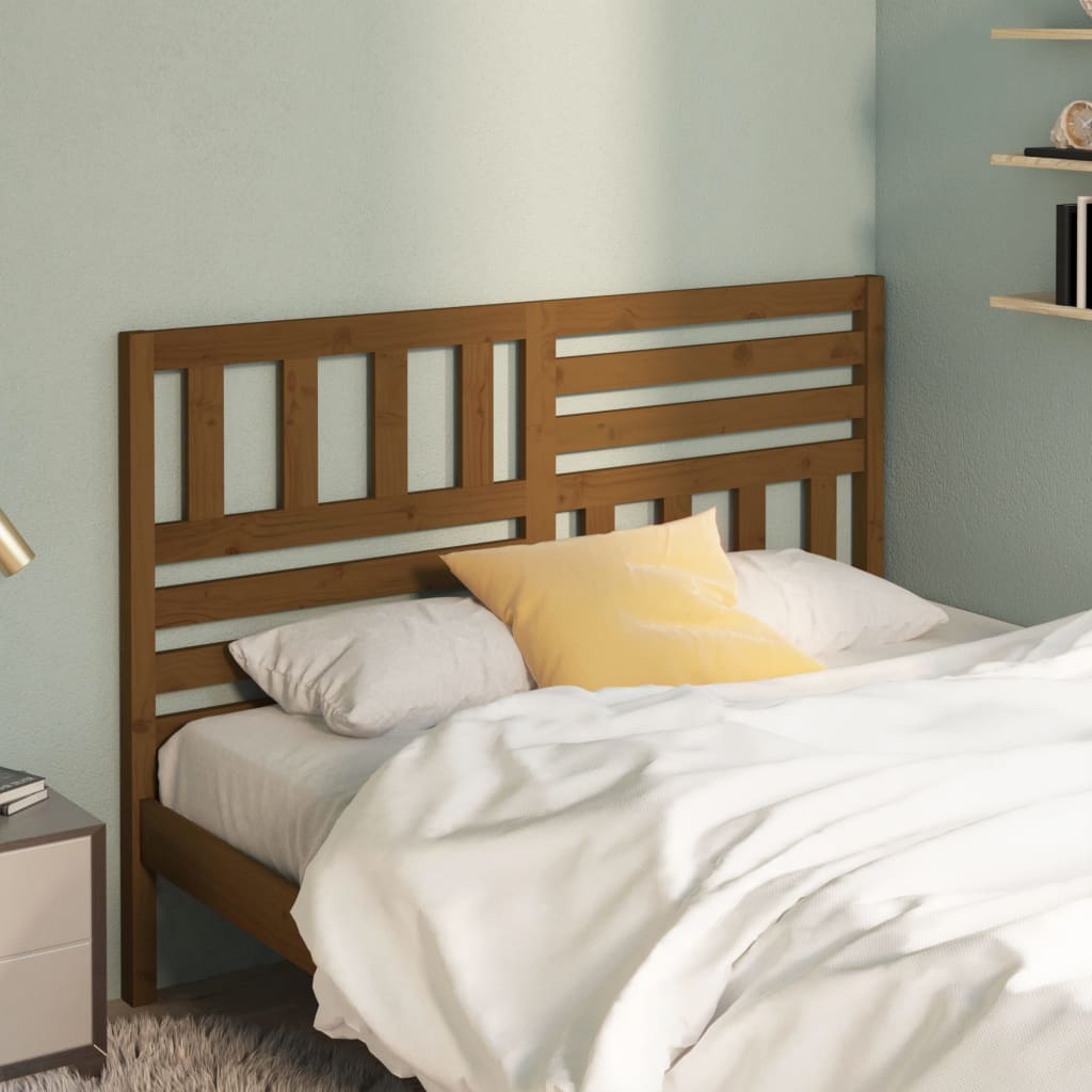 Bed Headboard | Honey Brown | Solid Pine Wood | Decorative Inlays