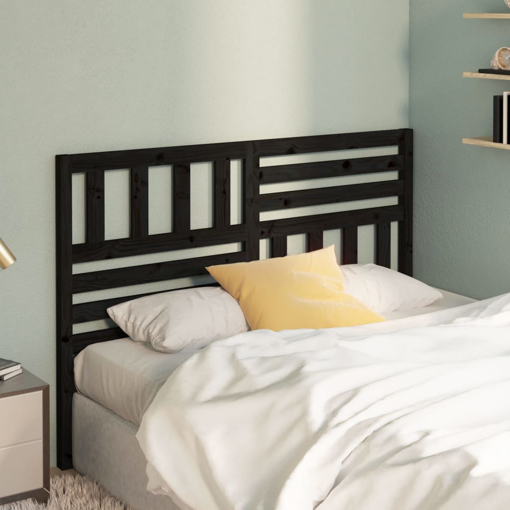 Bed Headboard | Black | Solid pine wood | 146 cm x 4 cm x 100 cm
