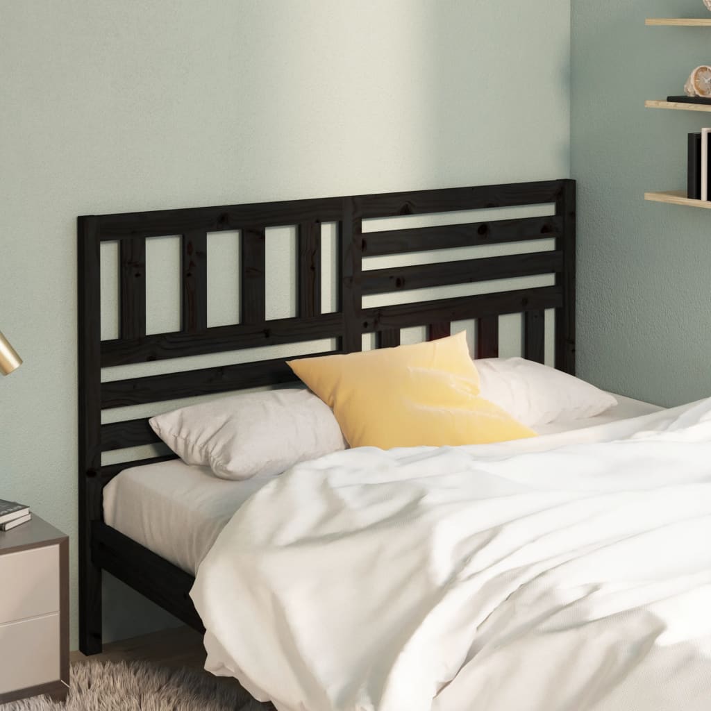Bed Headboard | Black | Solid pine wood | 146 cm x 4 cm x 100 cm