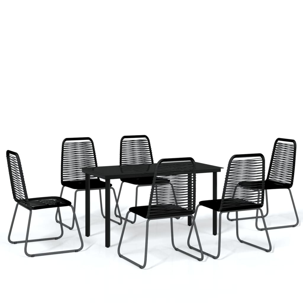 Garden Dining Set | Black | Powder-coated steel, glass, PE rattan | Large