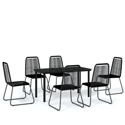 Garden Dining Set | Black | Powder-coated steel, glass, PE rattan | Large
