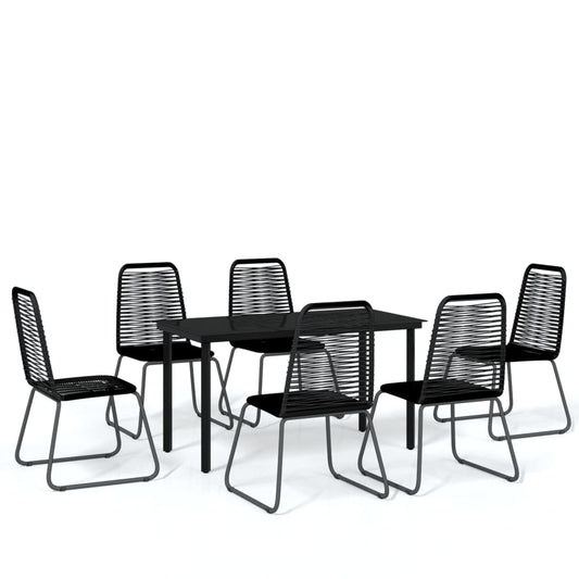 Garden Dining Set | Black | Powder-coated steel, glass, PE rattan | Large