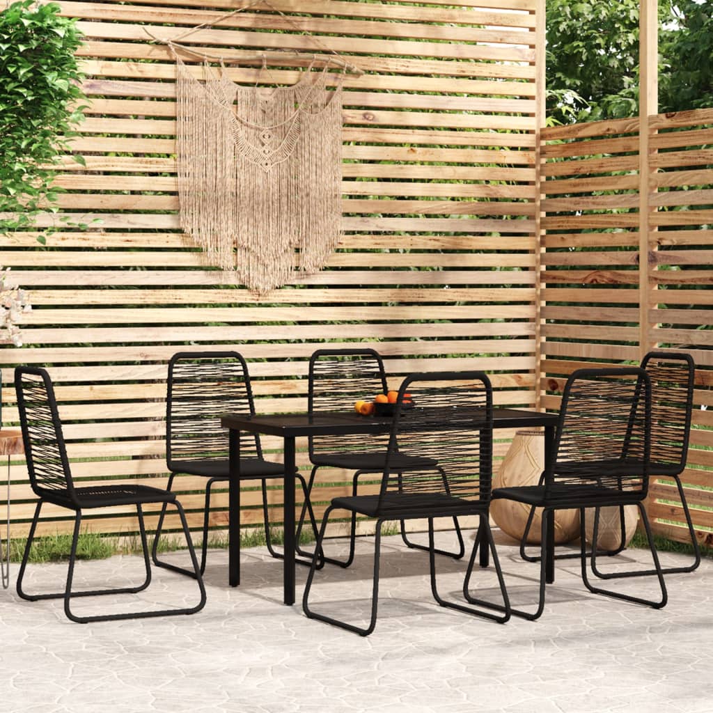 Garden Dining Set | Black | Powder-coated steel, glass, PE rattan | Large