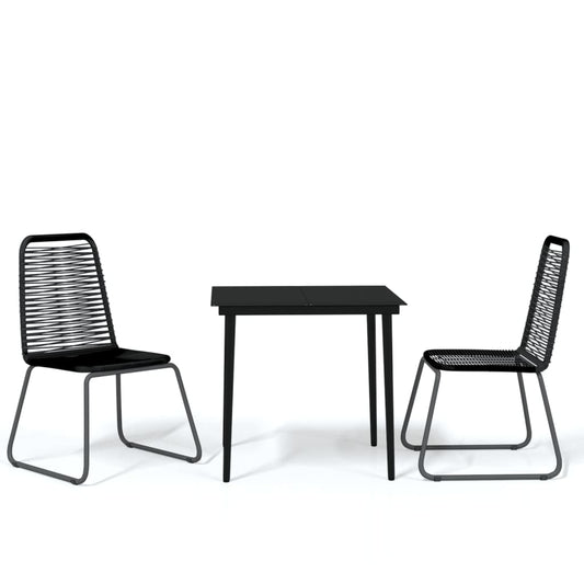 Garden Dining Set | Black | Powder-coated steel, glass, PE rattan