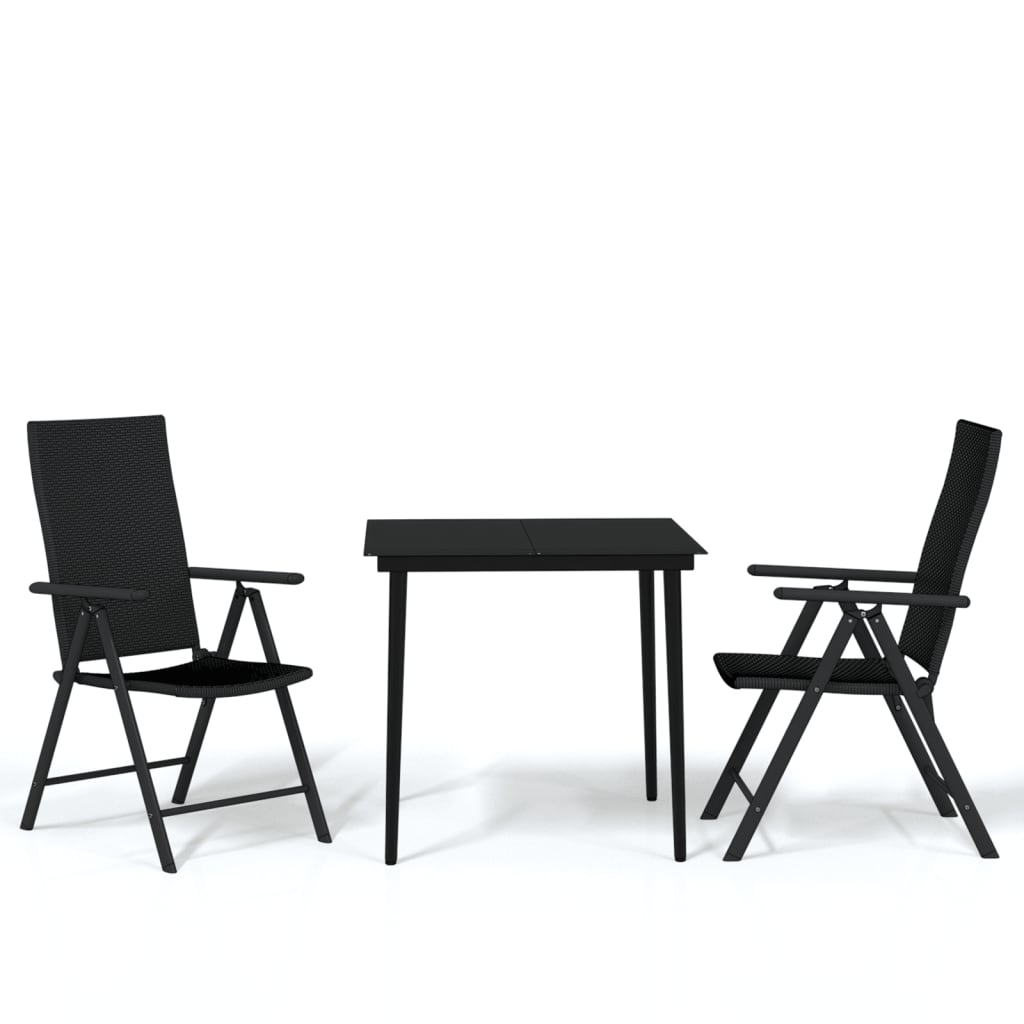 Garden Dining Set | Black | Powder-coated steel, glass, PE Rattan