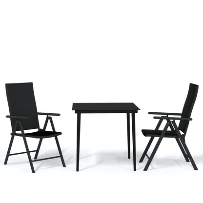 Garden Dining Set | Black | Powder-coated steel, glass, PE Rattan