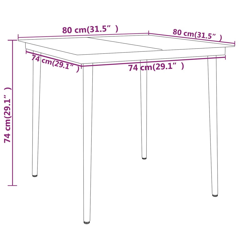 Garden Dining Set | Black | Powder-coated steel, glass, PE Rattan