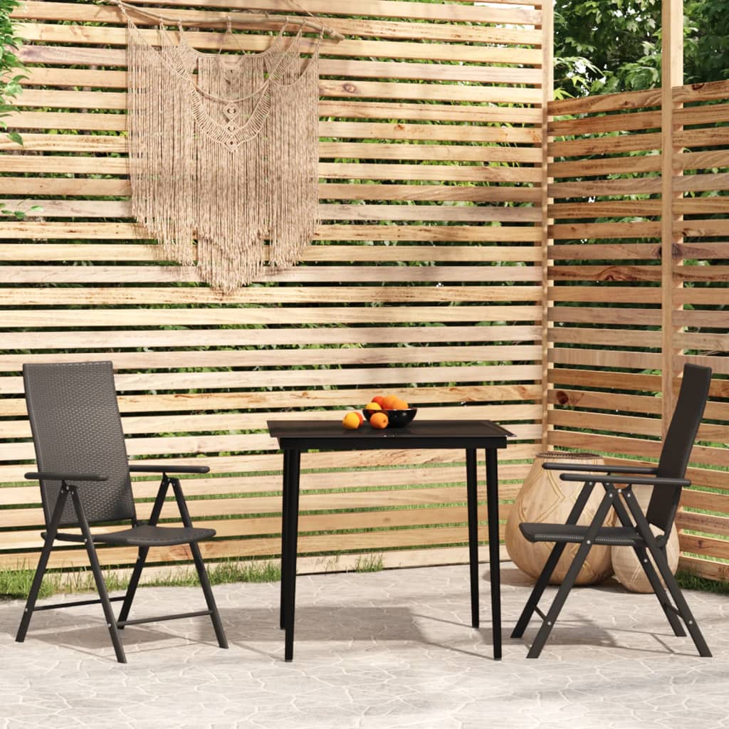 Garden Dining Set | Black | Powder-coated steel, glass, PE Rattan