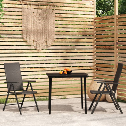 Garden Dining Set | Black | Powder-coated steel, glass, PE Rattan