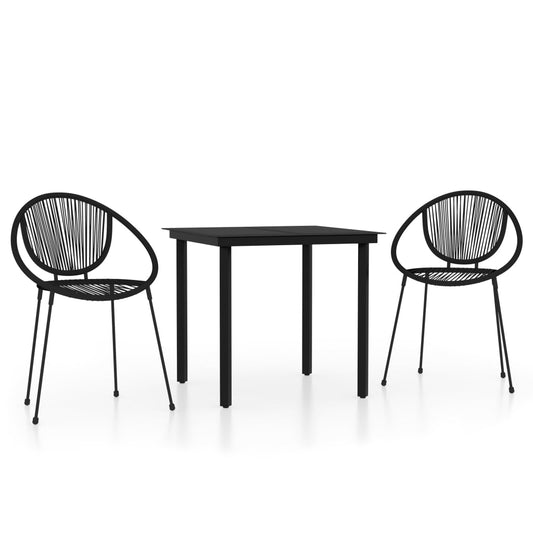 Dining Set | Black | Powder-coated steel, glass, PVC rattan | Medium
