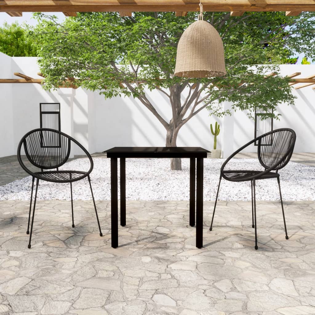 Dining Set | Black | Powder-coated steel, glass, PVC rattan | Medium