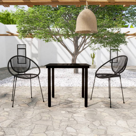 Dining Set | Black | Powder-coated steel, glass, PVC rattan | Medium