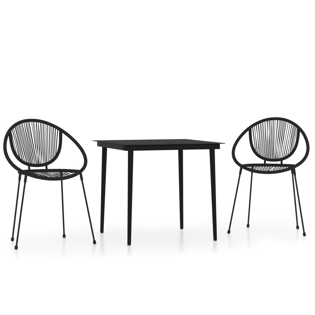 Dining Set | Black | Powder-coated steel, glass, PVC rattan | Stackable