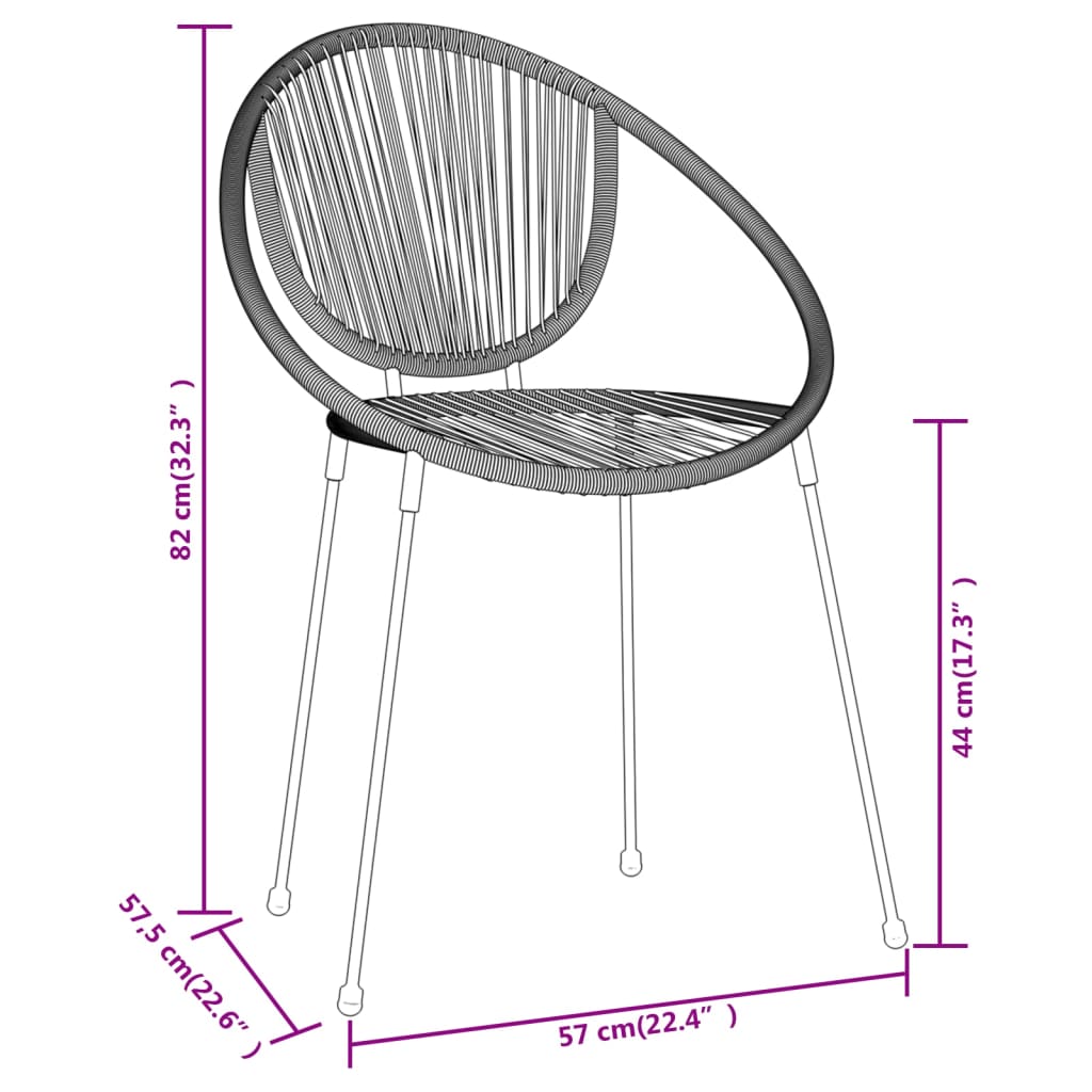 Dining Set | Black | Powder-coated steel, glass, PVC rattan | Stackable