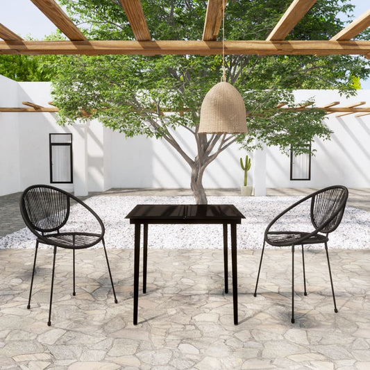 Dining Set | Black | Powder-coated steel, glass, PVC rattan | Stackable